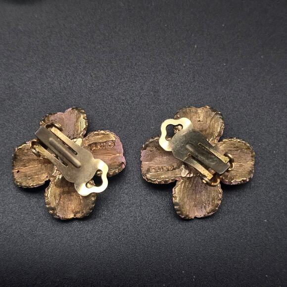 Arthur Pepper Pink Enamel Flower Earrings Clip On Vintage Floral - Picture 7 of 8